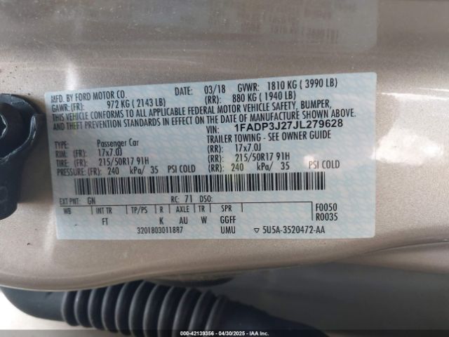 2018 FORD FOCUS 1FADP3J27JL279628 Photo 8
