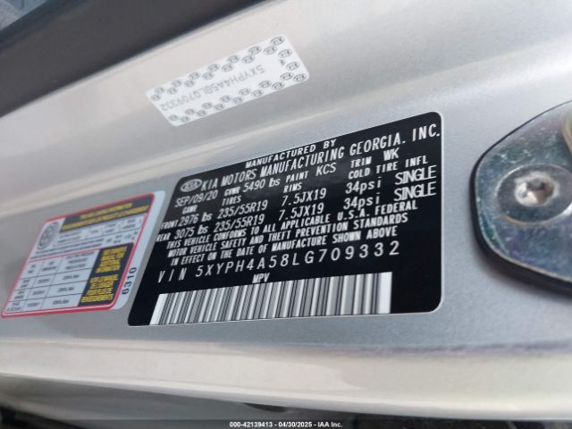5XYPH4A58LG709332 KIA Sorento 3.3l Ex