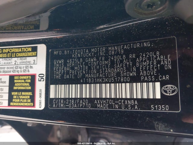 4T1B31HK3KU517800 Toyota a25a-fxs port+direct