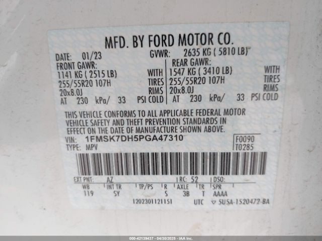 1FMSK7DH5PGA47310 Ford ti-vct