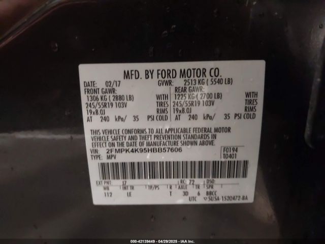 2FMPK4K95HBB57606 Ford Edge Titanium