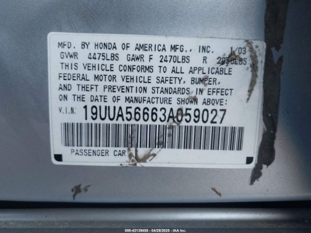 2003 ACURA TL 19UUA56663A059027 Photo 8
