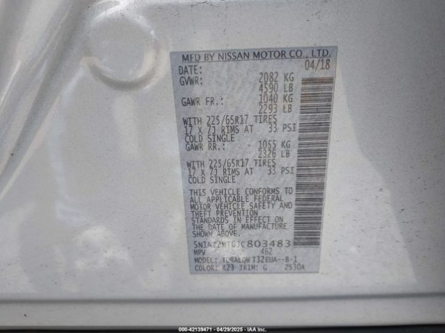 5N1AT2MT6JC803483 Nissan ROGUE SV
