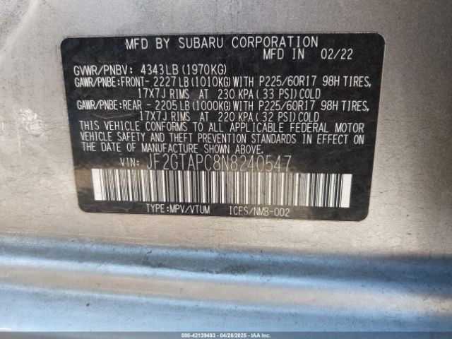 JF2GTAPC8N8240547 Subaru Crosstrek Premium
