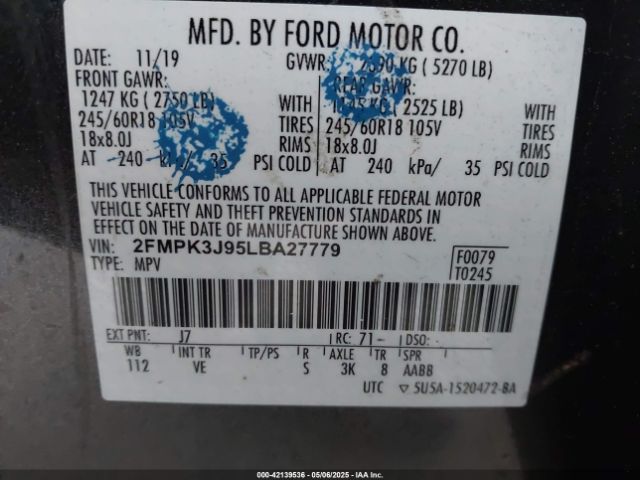 2FMPK3J95LBA27779 Ford 2.0l gtdi w/premium fuel