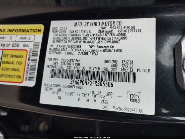 3FA6P0H72FR305506 Ford FUSION SE