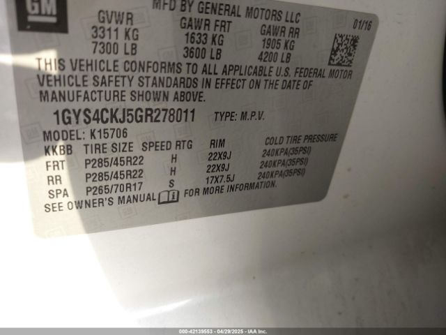 1GYS4CKJ5GR278011 Cadillac Escalade Premium Collection