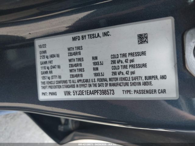 2023 TESLA MODEL 3 5YJ3E1EA4PF398573 Photo 8