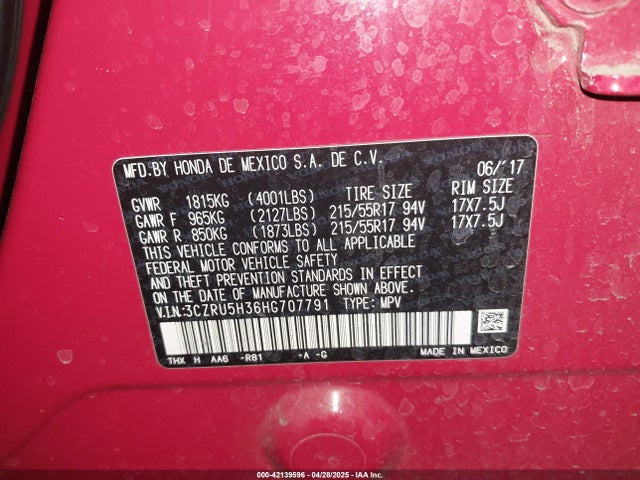 3CZRU5H36HG707791 Honda HR-V LX