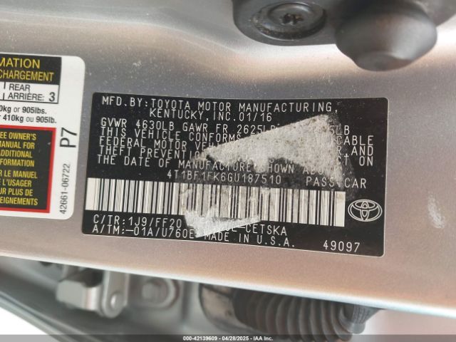 4T1BF1FK6GU187510 Toyota CAMRY SE