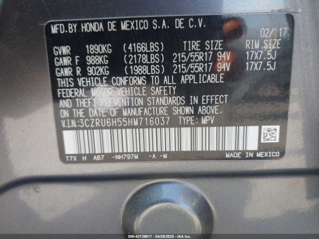 3CZRU6H55HM716037 Honda HR-V EX