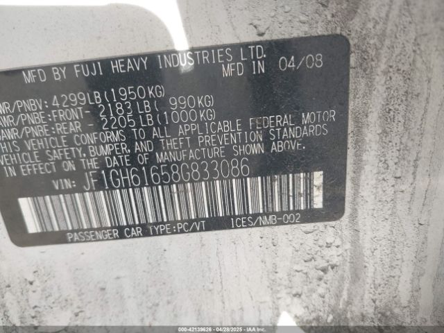 2008 SUBARU IMPREZA JF1GH61658G833086 Photo 8