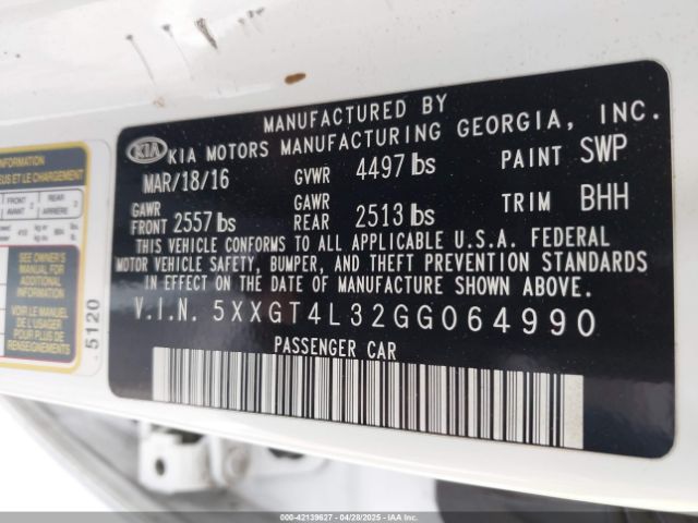 5XXGT4L32GG064990 KIA Optima Lx