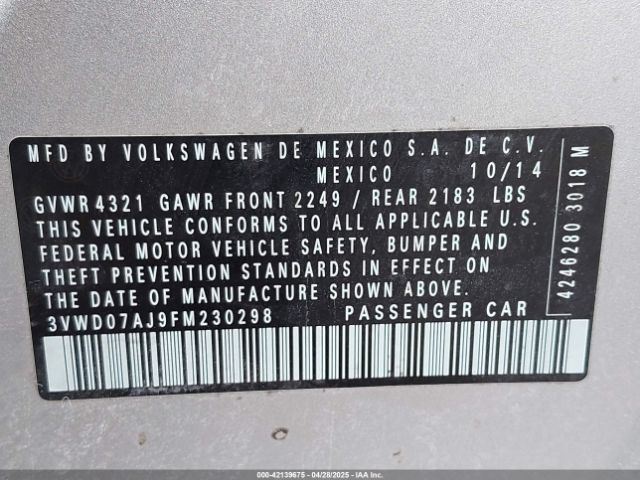 3VWD07AJ9FM230298 Volkswagen Jetta 1.8t Se