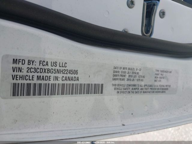 2C3CDXBG5NH224506 Dodge Charger Sxt Rwd
