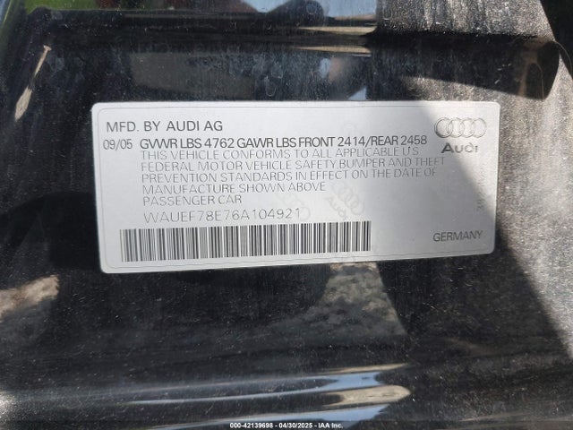 2006 AUDI A4 WAUEF78E76A104921 Photo 8