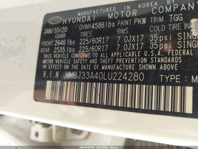 KM8J33A40LU224280 Hyundai Tucson Value