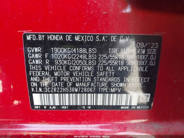 2024 HONDA HR-V 3CZRZ2H53RM728067 Photo 8