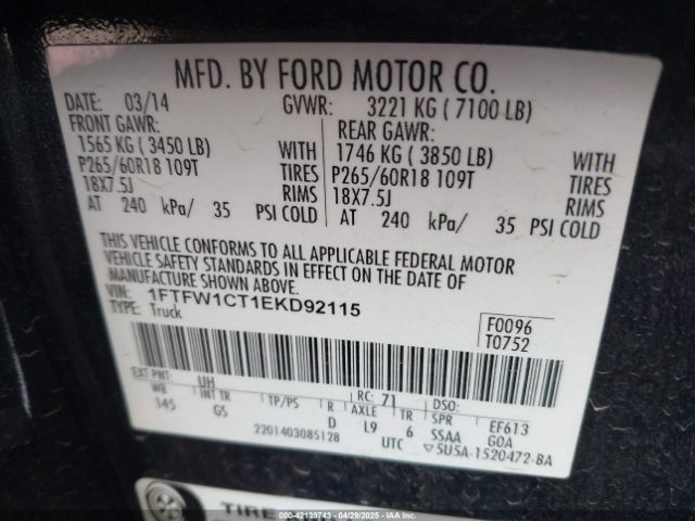 2014 FORD F-150 1FTFW1CT1EKD92115 Photo 8