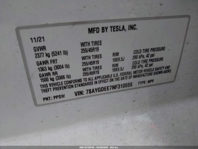 2022 TESLA MODEL Y 7SAYGDEE7NF310555 Photo 8