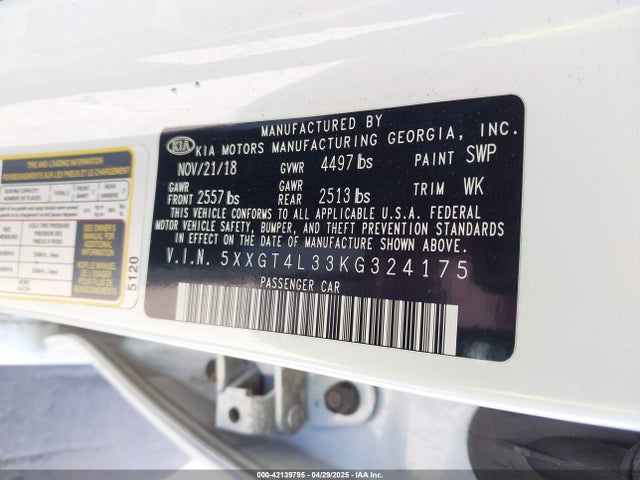 5XXGT4L33KG324175 KIA Optima Lx