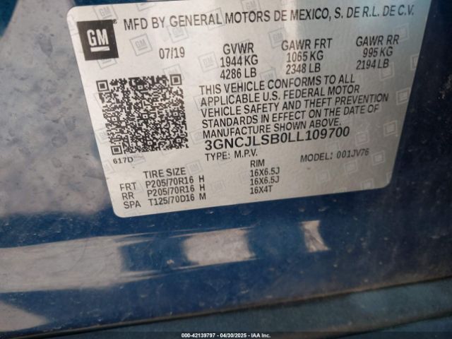 3GNCJLSB0LL109700 Chevrolet Trax Fwd Lt