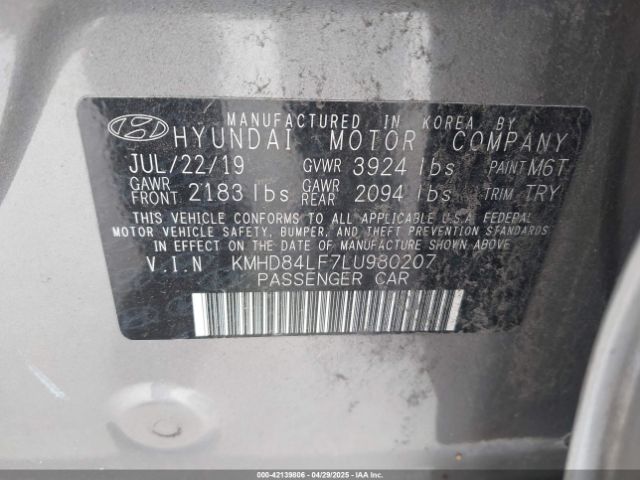 2020 HYUNDAI ELANTRA KMHD84LF7LU980207 Photo 8