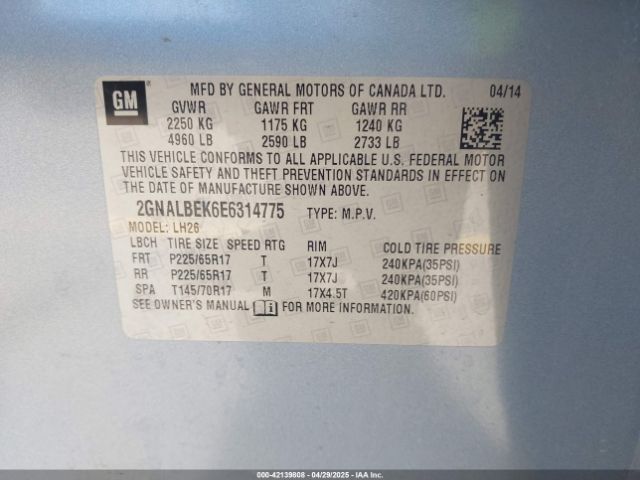 2GNALBEK6E6314775 Chevrolet EQUINOX 1LT