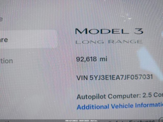 5YJ3E1EA7JF057031 Tesla Model 3 Long Range/mid Range