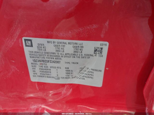 1GCVKREC5FZ242987 Chevrolet Silverado 1500 2lt