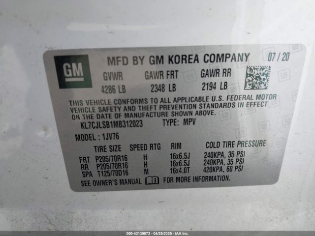 2021 CHEVROLET TRAX KL7CJLSB1MB312023 Photo 8