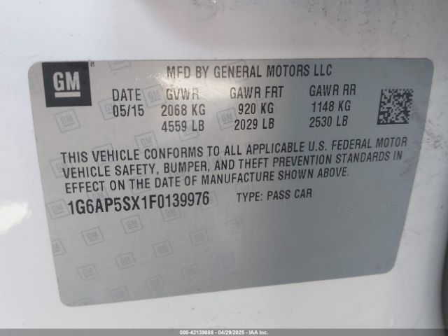 1G6AP5SX1F0139976 Cadillac Cts Standard
