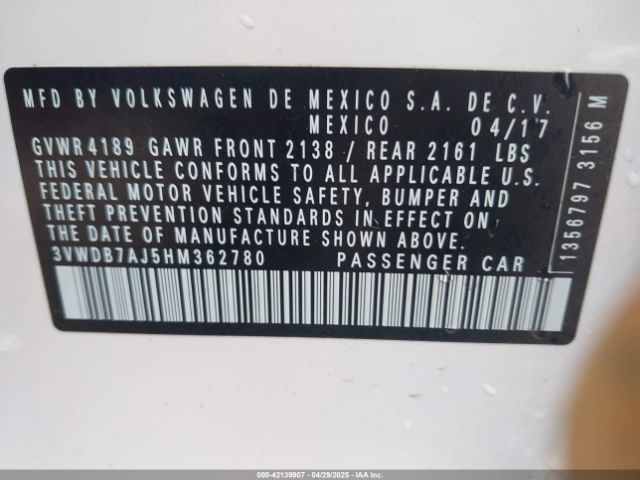 3VWDB7AJ5HM362780 Volkswagen Jetta 1.4t Se