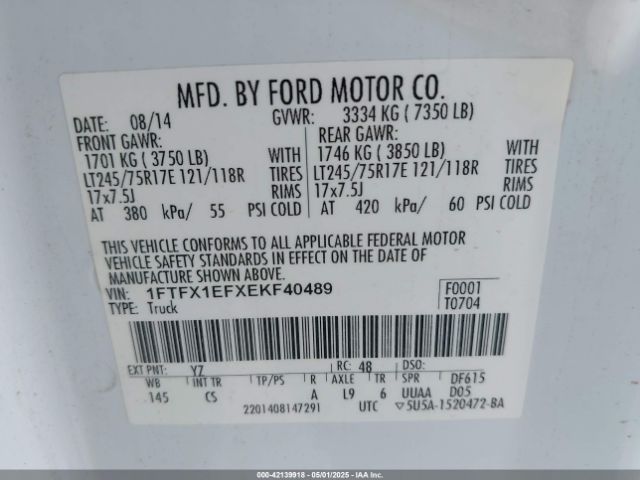 1FTFX1EFXEKF40489 Ford F-150 Xl