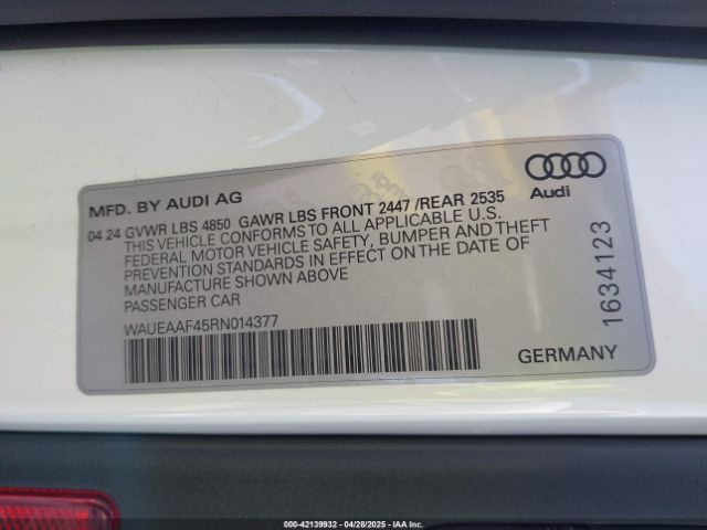 WAUEAAF45RN014377 Audi A4 Premium Plus 45 Tfsi S Line Quattro S Tronic