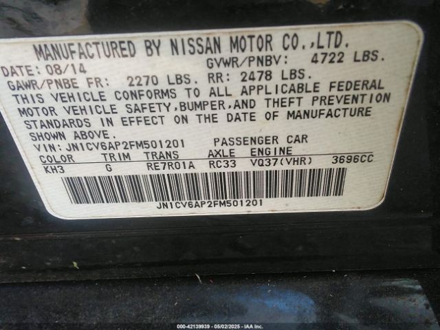 JN1CV6AP2FM501201 Infiniti Q40