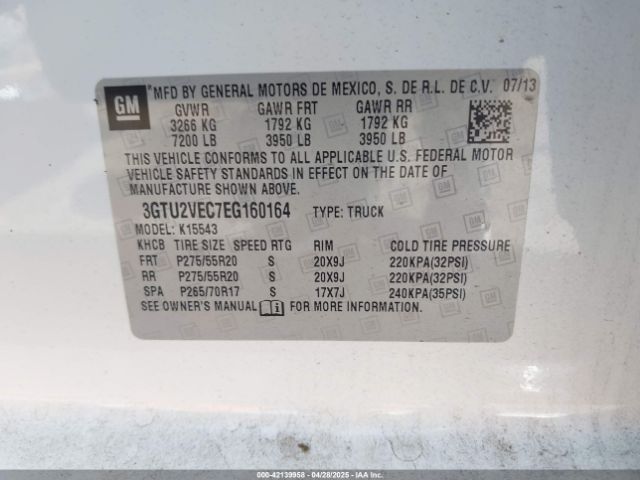 3GTU2VEC7EG160164 GMC Sierra 1500 Slt