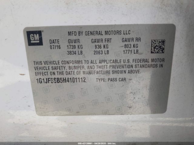 1G1JF5SB5H4101112 Chevrolet Sonic Premier Auto
