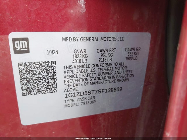 1G1ZD5ST7SF139809 Chevrolet Malibu Fwd 1lt
