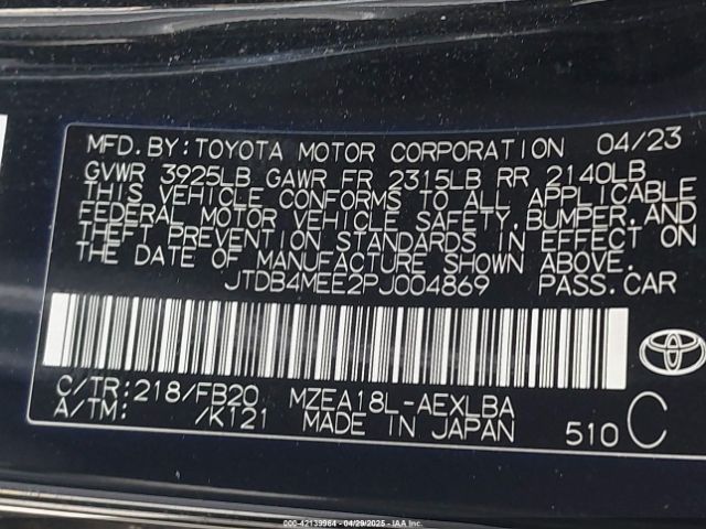 JTDB4MEE2PJ004869 Toyota COROLLA LE