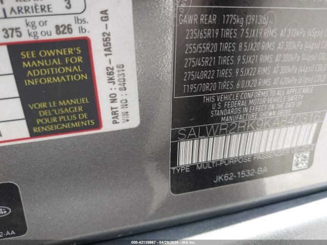 SALWR2RK9KA840316 Land Rover Range Rover Sport Hse Td6
