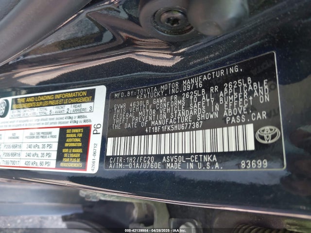 4T1BF1FK5HU677387 Toyota CAMRY LE