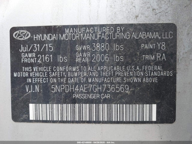 5NPDH4AE7GH736569 Hyundai ELANTRA SE