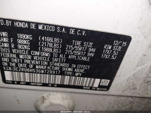 3CZRU6H53GM729917 Honda HR-V EX