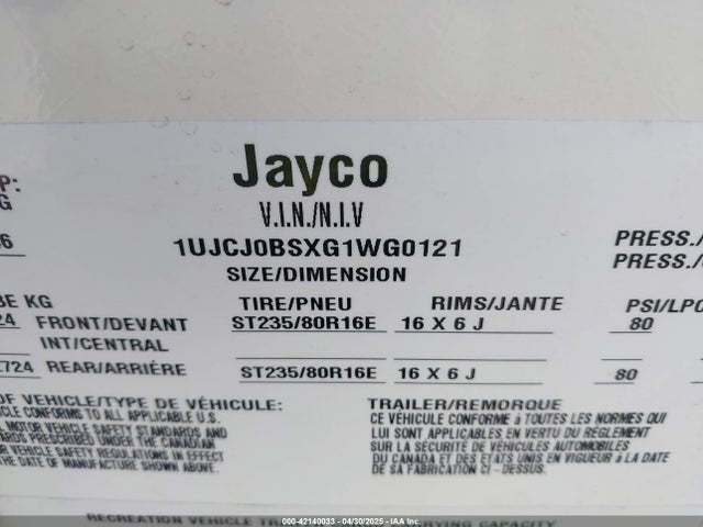 1UJCJ0BSXG1WG0121 Jayco Jayco