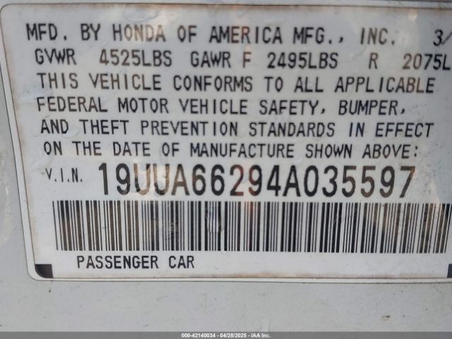 2004 ACURA TL 19UUA66294A035597 Photo 8