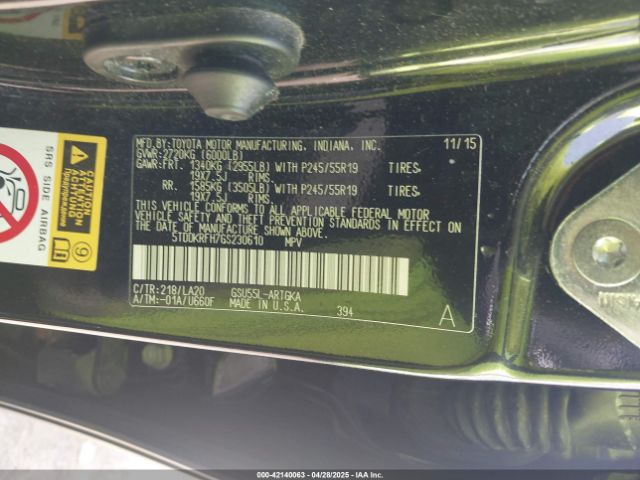 5TDDKRFH7GS230610 Toyota Highlander Limited V6