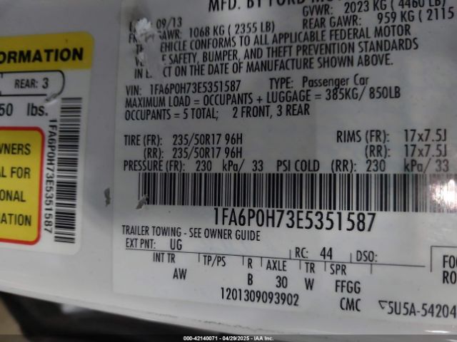 1FA6P0H73E5351587 Ford FUSION SE