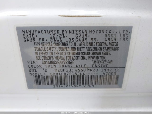 3N1AB8CV8NY222693 Nissan Sentra Sv Xtronic Cvt