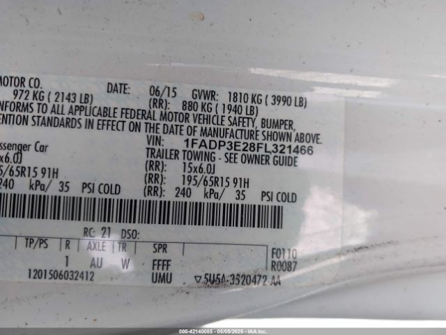 1FADP3E28FL321466 Ford FOCUS S
